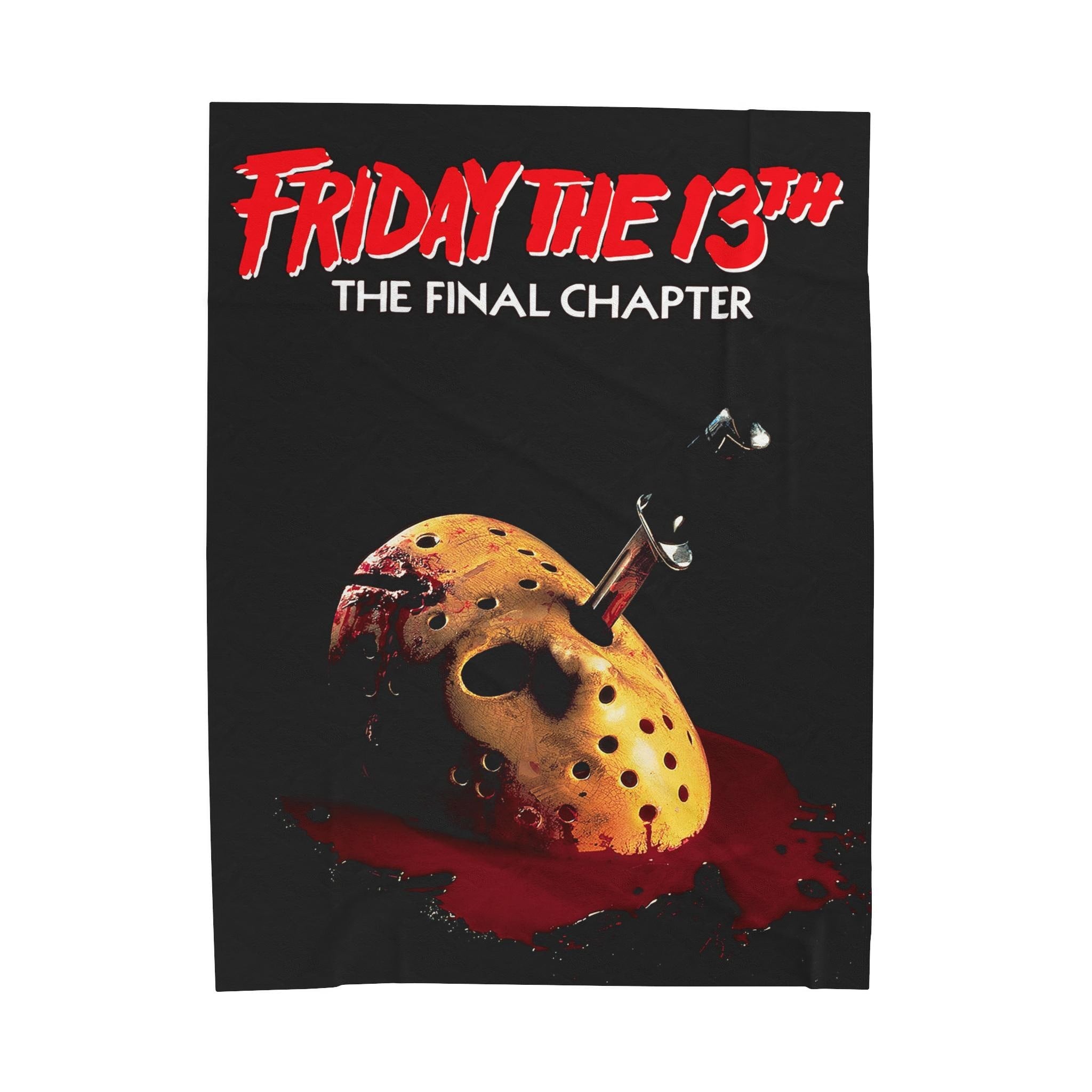 Friday the 13th blanket with Jason mask design, ultra-soft polyester, vibrant prints, perfect for horror fans, pets, kids, and adults.