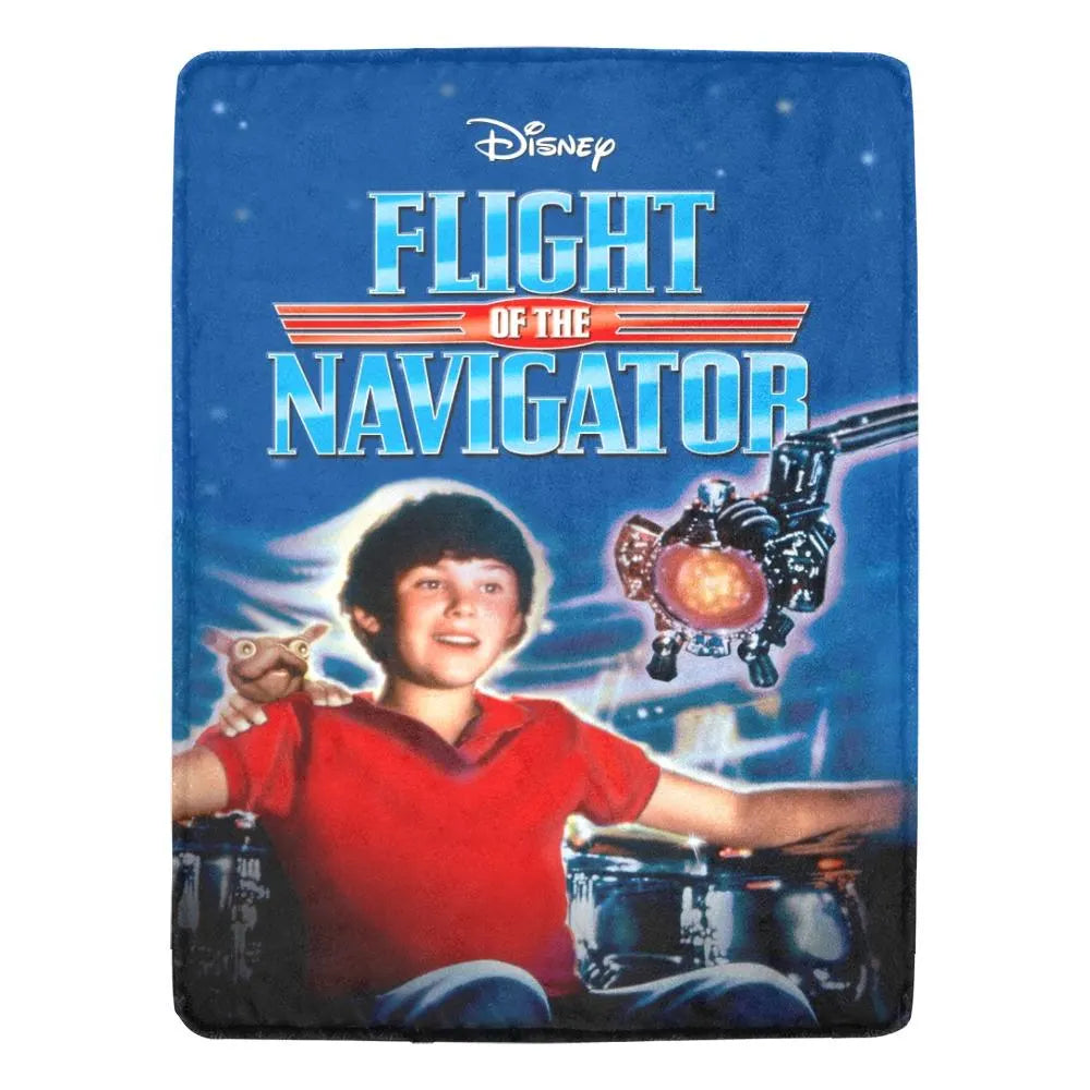 Blanket with 'Flight of the Navigator' Disney movie cover featuring a boy and a cat.
