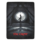 Fleece blanket with 'The Crow' design featuring a silhouette of a person and the movie title.
