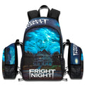 Fright Night 1985 horror movie backpack with vintage poster art, laptop compartment, and blue all-over print design.