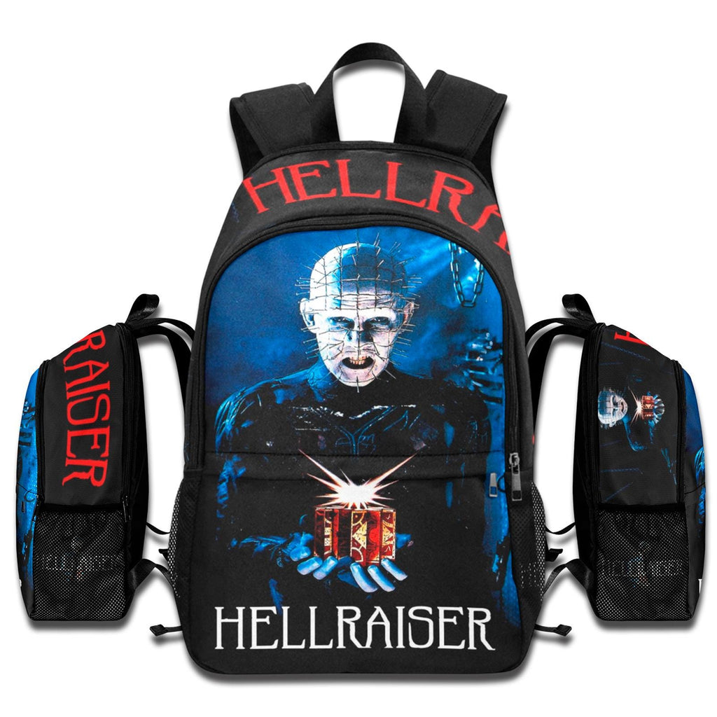 Hellraiser Pinhead horror movie backpack with 1987 film art, laptop compartment, and all-over print design