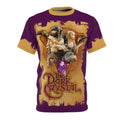 The Dark Crystal t-shirt featuring Jen, Kira, and Skeksis with a gold trim collar and purple background art.