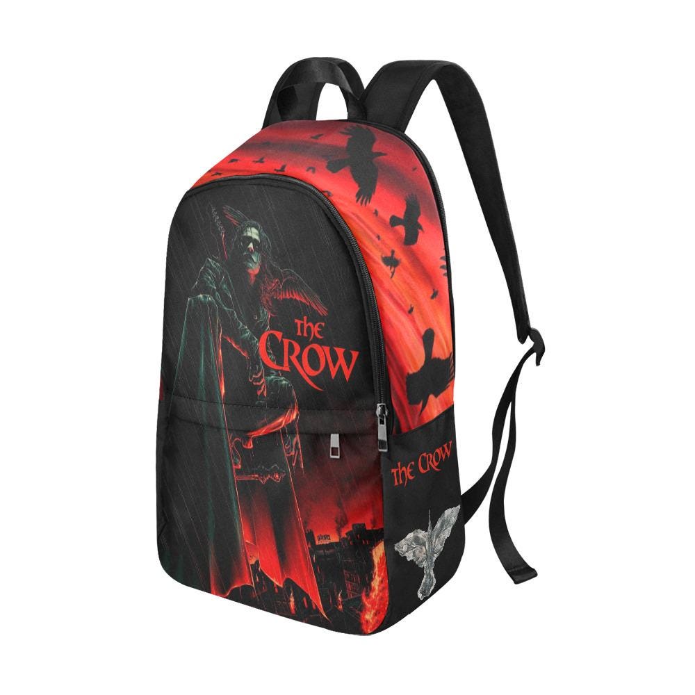 Backpack with 'The Crow' design on a white background