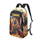 Backpack with 'The Goonies' movie poster design on a white background