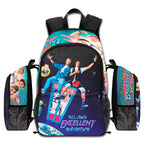 Bill & Ted's Excellent Adventure movie backpack with time travel booth art, laptop sleeve, and 1200D nylon design.