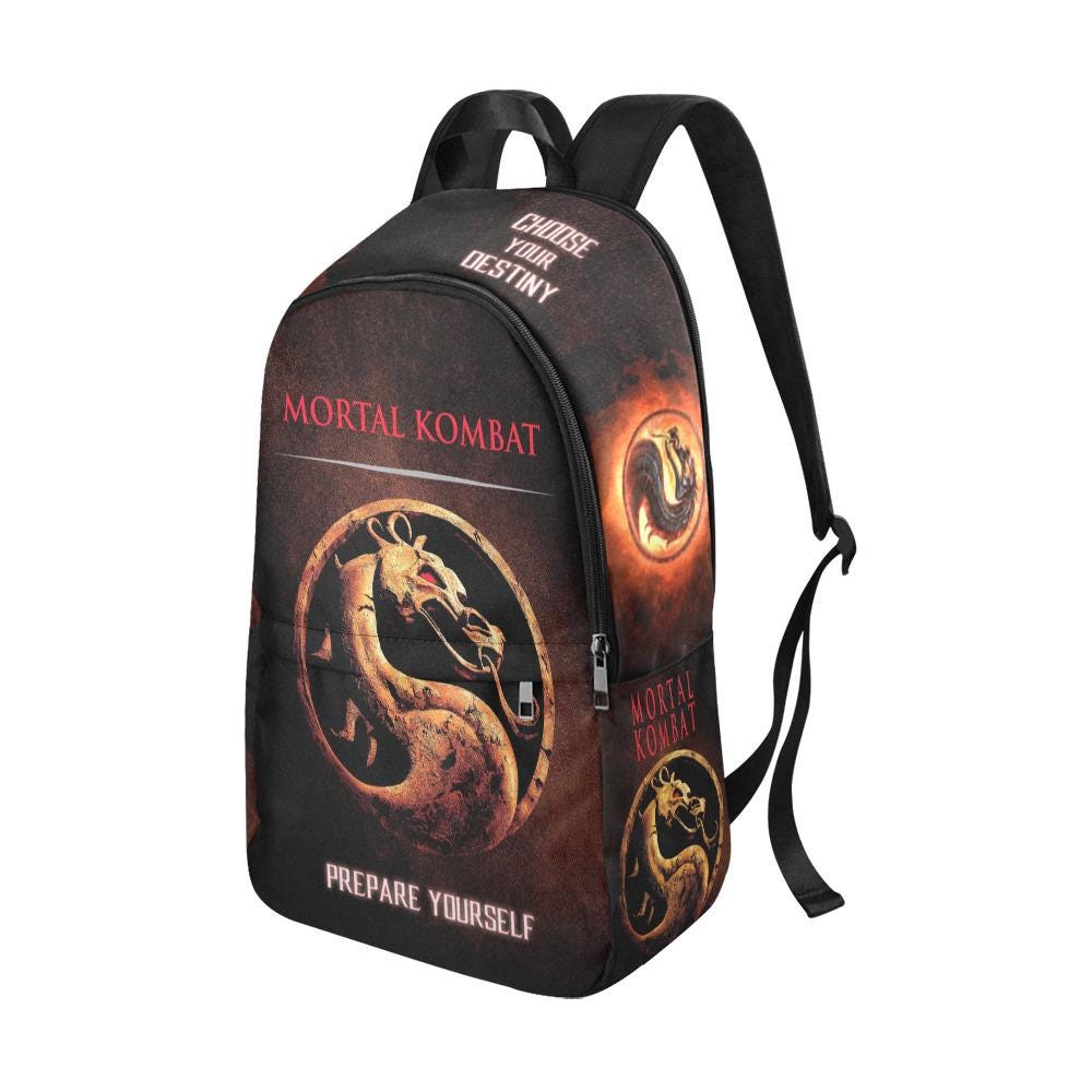 Backpack with Mortal Kombat design on a white background